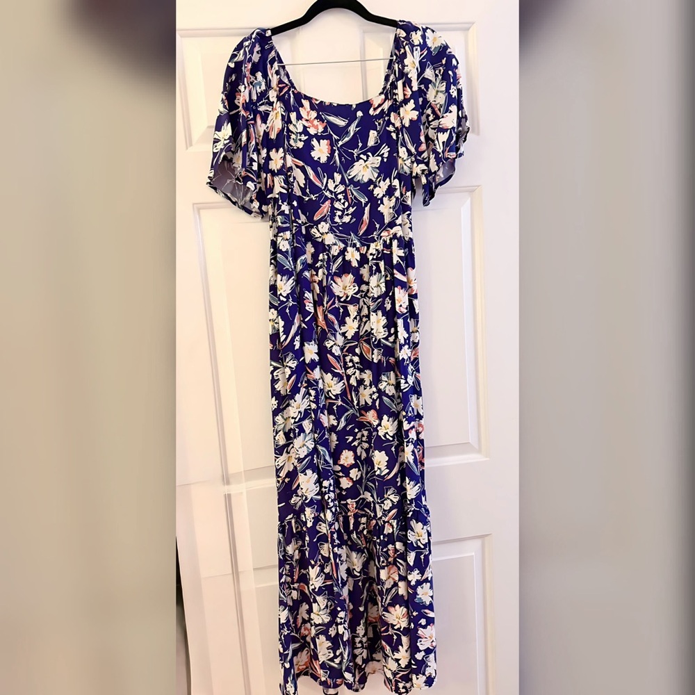 NEW Ces Femme Navy Floral Flutter Sleeve On or Off Shoulder Maxi Dress! - Picture 8 of 8